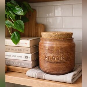 Vintage Handmade Pottery Flour Jar w/ Cork Lid | Rustic Kitchen Storage